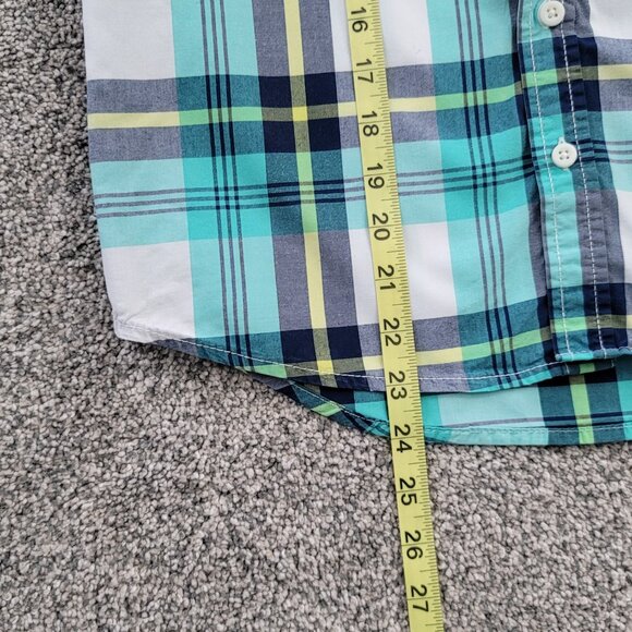 🛍️ BUNDLE ONLY***Boys Green Blue & White Plaid Crazy 8 Button down  Shirt 10-12 - Picture 7 of 8